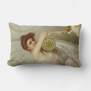 Almofada Lombar Bela Mulher Elegante Brincando Com Seu Cachorro Lo
