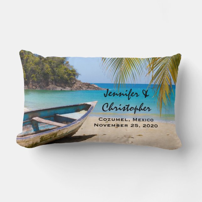 Almofada Lombar Bela Praia Tropical com Casamento Rowboat (Frente)