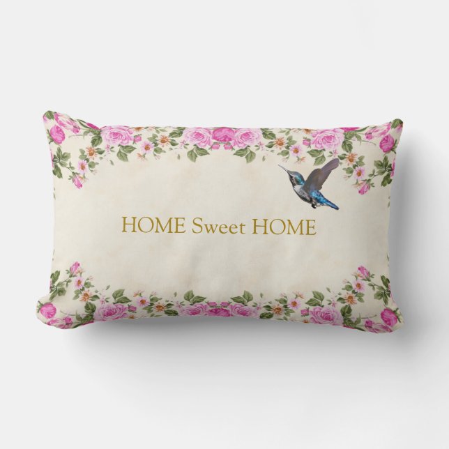 Almofada Lombar Belas Flores & Colibri Casa Doce Lar (Frente)