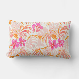 Almofada Lombar Belo padrão vintage de hibisco rosa havaiano