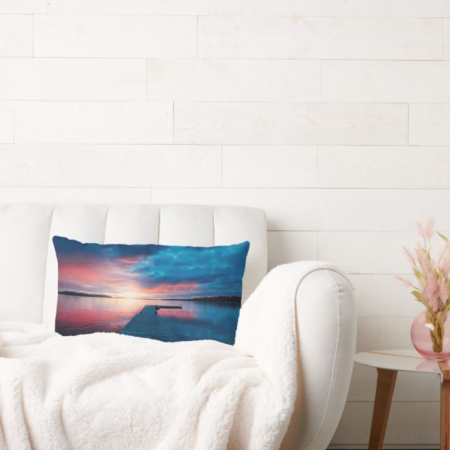 Almofada Lombar Belo pôr do sol em um lago calmo (Sofá)
