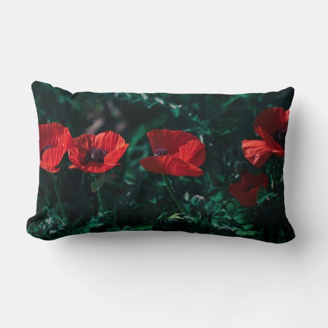Almofada Lombar Belo Travesseiro decorativo de Flores Vermelhas (Frente)