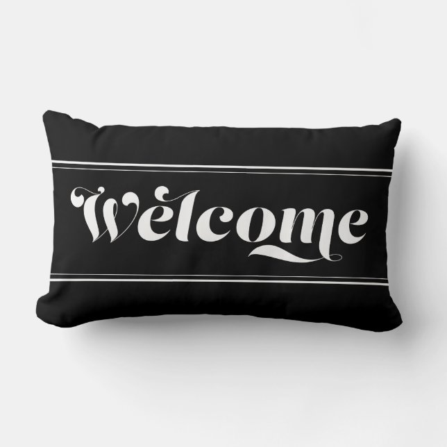Almofada Lombar Bem-vindo a Casa Black & White Script Chic Caligra (Frente)