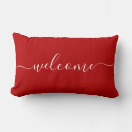 Almofada Lombar Bem-vindo Citação em Caligrafia Tipografia Vermelh