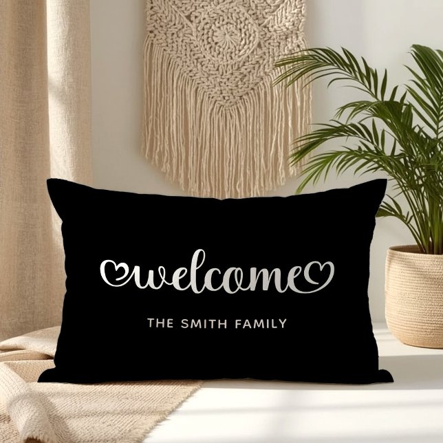 Almofada Lombar Bem-vindo Cute Hearts Script (Welcome Cute Hearts Script Lumbar Pillow)