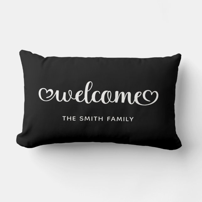 Almofada Lombar Bem-vindo Cute Hearts Script (Frente)