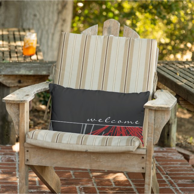 Almofada Lombar Bem-vindo | Fitas Abstrato brancas e vermelhas pre (Cadeira)