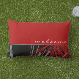 Almofada Lombar Bem-vindo | Fitas de Abstrato Vermelhas Pretas e B