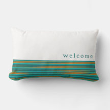 Bem-vindo | Teal Branco e Padrão de Stripe Laranja