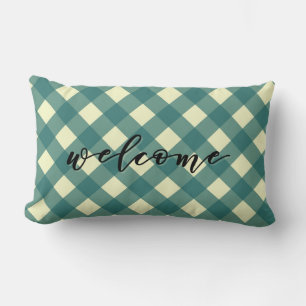 ALMOFADA LOMBAR BEM-VINDO - TEAL GINGHAM