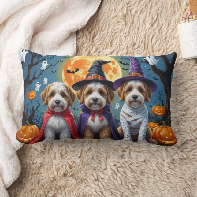 Almofada Lombar Bernedoodle Dogs Pumpkin Halloween Engraçado (Cobertor)