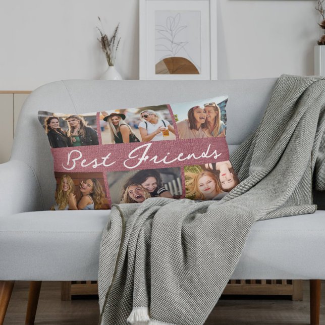 Almofada Lombar Best Friends Script Calligraphy Photo Collage  (Criador carregado)