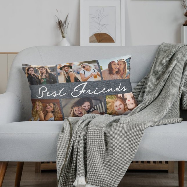 Almofada Lombar Best Friends Script Calligraphy Photo Collage  (Criador carregado)