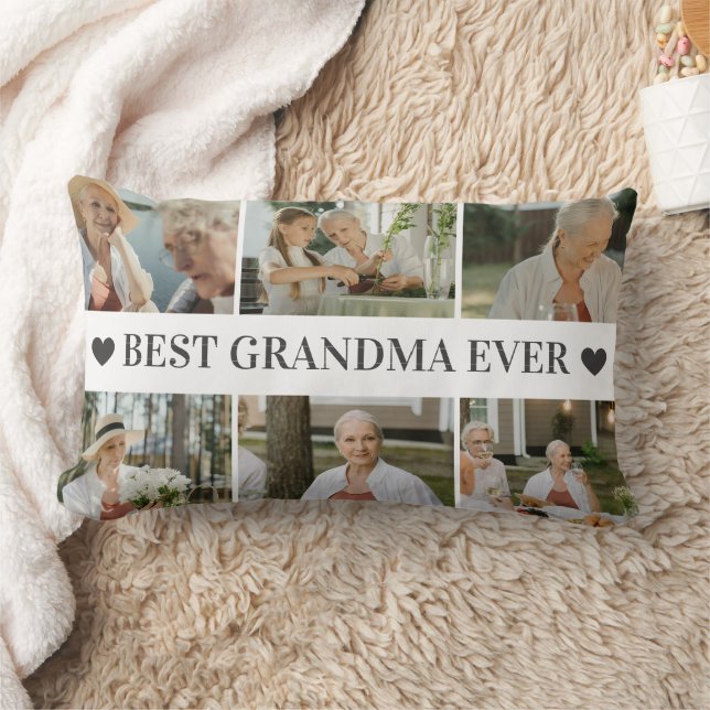 Almofada Lombar Best Grandma Ever Photo Collage – Gift with Hearts (Cobertor)