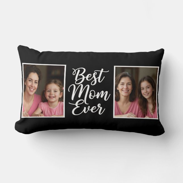 Almofada Lombar Best Mom Ever Black White Script 2 Photo Keepsake (Frente)