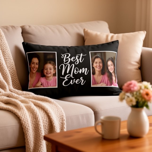Almofada Lombar Best Mom Ever Then & Now Custom 2 Photo Keepsake  (Criador carregado)