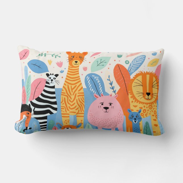 Almofada Lombar Bestas imaginárias com rabiscos da natureza (Frente)