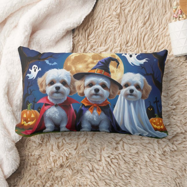 Almofada Lombar Bichon Frise Cães Pumpkin Halloween Engraçado (Cobertor)