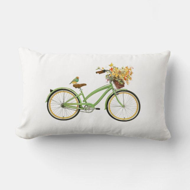 Almofada Lombar Bicycle With Bird and Flower Basket Green Yellow (Frente)