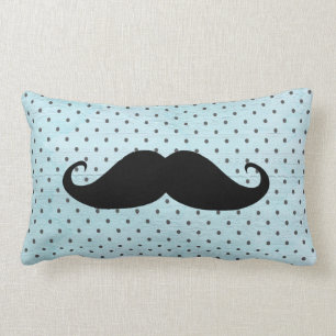 Almofada Lombar Bigode preto engraçado em bolinhas do azul da