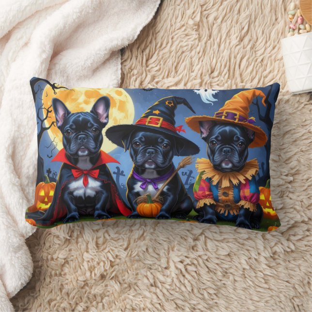 Almofada Lombar Black French Buldog Pumpkin Halloween Engraçado (Cobertor)
