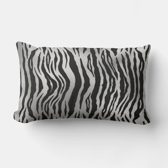 Almofada Lombar Black Zebra Strips Animal Print Silver Luxury (Frente)