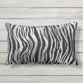 Almofada Lombar Black Zebra Strips Animal Print Silver Luxury