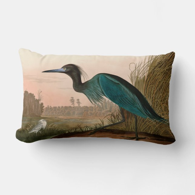 Almofada Lombar Blue Crane ou Heron Birds of America Audubon Impre (Frente)