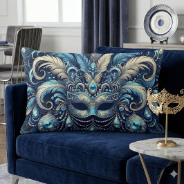 Almofada Lombar Blue Feather Masquerade Mask Illustration