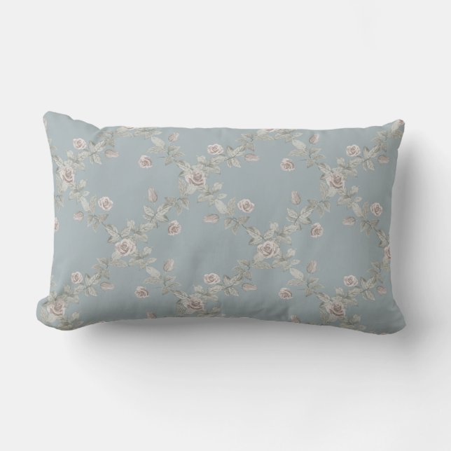 Almofada Lombar Blue Grey Taupe Rose Sage Trellis Pattern (Frente)