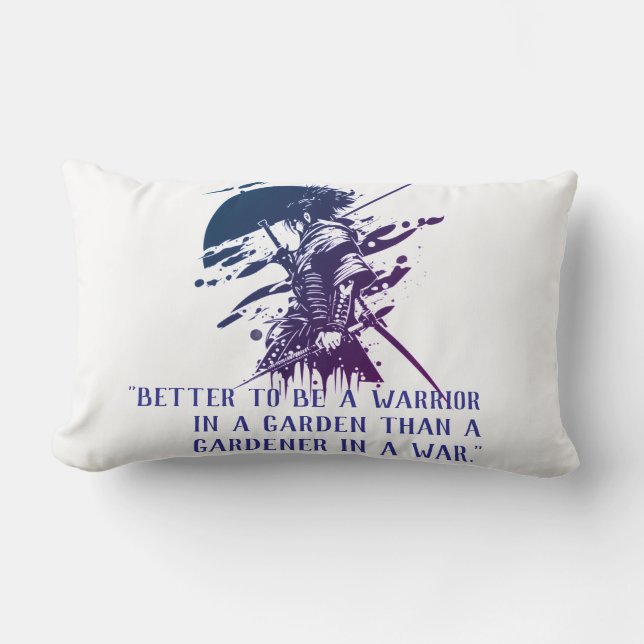 Almofada Lombar Blue Ink Samurai Art & Custom Quote Lumbar Pillow (Frente)