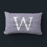 Almofada Lombar Blue Linen White Monogramas Keepsael<br><div class="desc">Elegante travesseiro de efeito de linhagem azul com seu texto na caligrafia manuscrita de cinza escura. Basta adicionar seus nomes, monograma e data de casamento. presente de excelente para um casal recém-casado. Desenvolvido exclusivamente para você pelo Happy Dolphin Studio. Se precisar de ajuda ou produtos correspondentes, entre em contato conosco...</div>