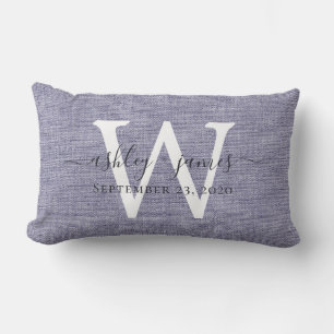 Almofada Lombar Blue Linen White Monogramas Keepsael