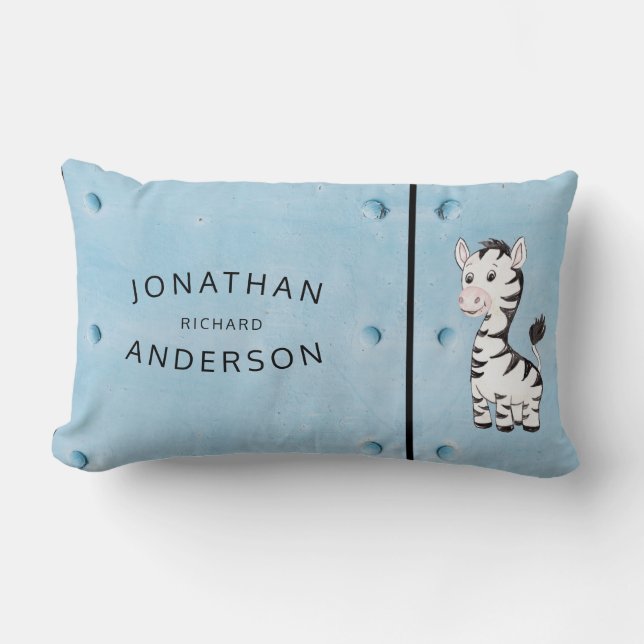 Almofada Lombar Blue Metal Stud Watercolor Zebra Nome Personalizad (Frente)