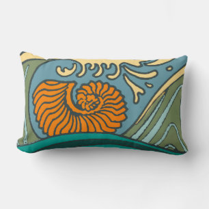 Almofada Lombar Blue Ocean Waves Nautilus Seashell Patterno Nouvea