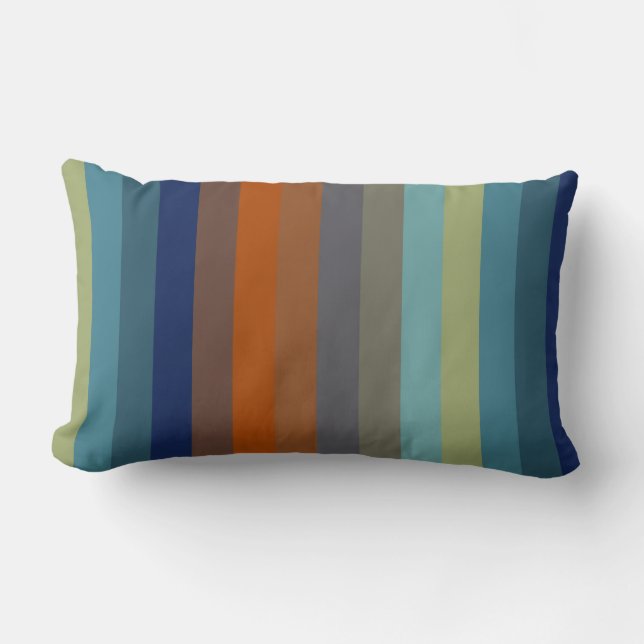 Almofada Lombar Blue, orange, green, yellow and gray stripes (Frente)