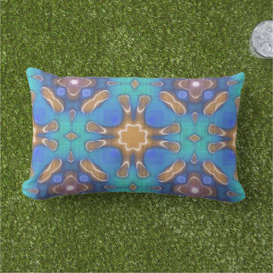 Almofada Lombar Blue Turquoise Ochre Brown Hip Ornamentado Art Mot