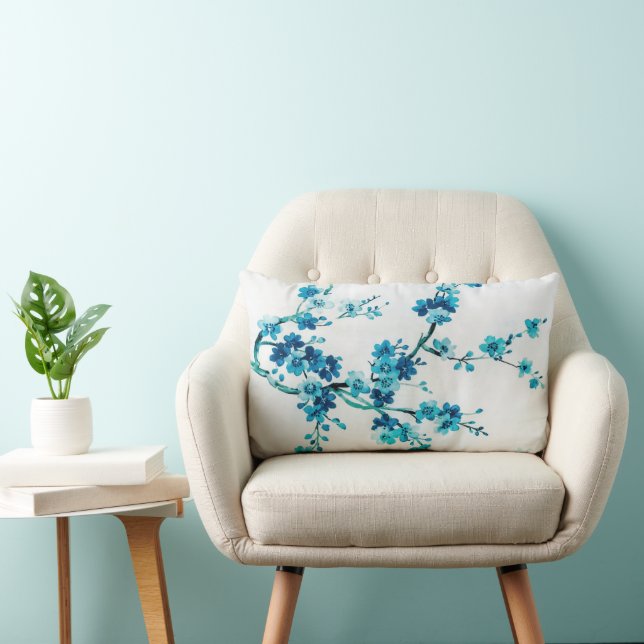 Almofada Lombar Blue Winter Blooms | Floral (Cadeira)
