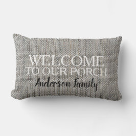 Almofada Lombar Boa vinda rústica moderna de linho ao nome de