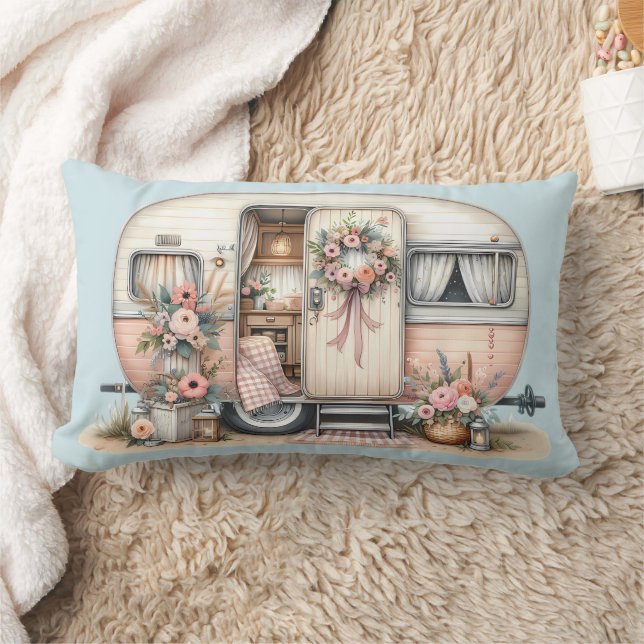 Almofada Lombar Boho Camper com Floral Wreath & Pastels Rosa (Cobertor)
