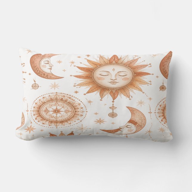 Almofada Lombar Boho Celestial Sun Moon Throw Pillow (Frente)