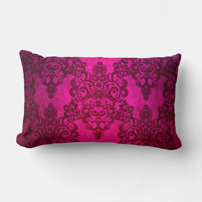 Almofada Lombar Boho Damask Profundo Rosa Glowing Estilo Vitoriano (Frente)