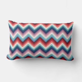 Almofada Lombar Boho Rosa e Azul Ziguezague Padrão Sem Costura Che