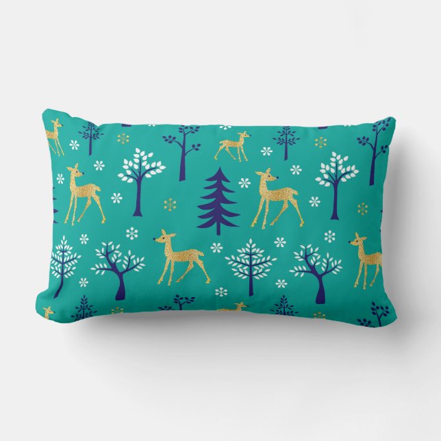 Almofada Lombar Boho Trees Dourados Deers Moderno (Frente)
