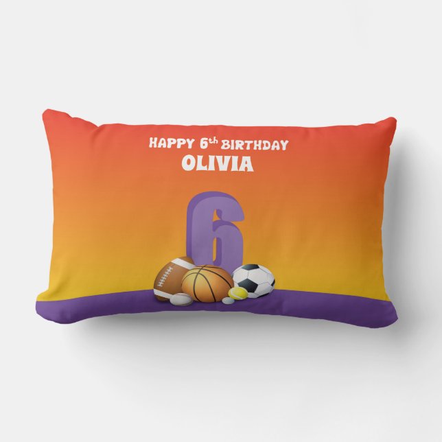 Almofada Lombar Bolas de Esportes de Aniversário para 6 de Menina  (Frente)
