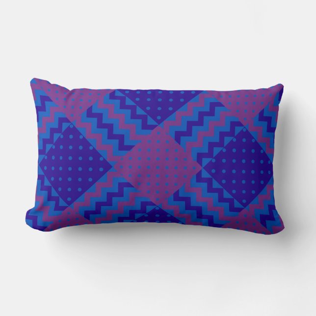 Almofada Lombar Bolinhas, Chevrons, Royal Blue, Plum Patchwork (Frente)