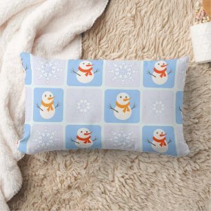 Almofada Lombar Boneco de neve e flocos de neve xadrez de inverno