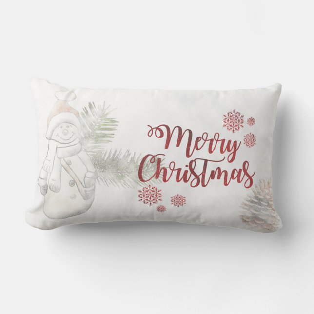 Almofada Lombar Boneco de Neve Fofo Com Chapéu de Papai Noel, Feli (Frente)