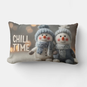 Almofada Lombar Bonitas Bonitas Bonecas de Neve com Chapéus de Nev