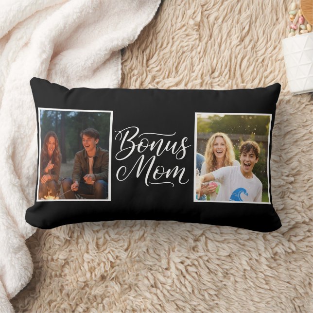 Almofada Lombar Bonus Mom Pretty Cursive Two Photo Black and White (Cobertor)